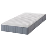 Graue Ikea DUNVIK Rollmatratze, rechteckig, weiße Platte, gepolsterte Seiten, fester Halt.