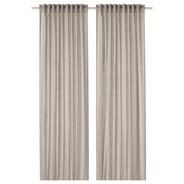 DYTÅG Gardinen, beige. Leinen, halbtransparent, Rutentasche, vertikale Streifen.