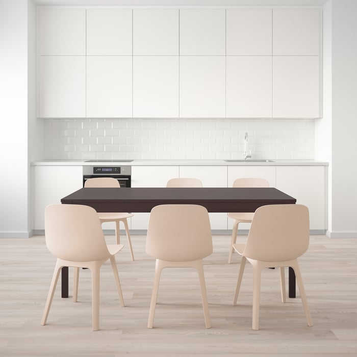 EKEDALEN / ODGER Tisch und 6 Stühle, dunkelbraun, weiß beige. Hier