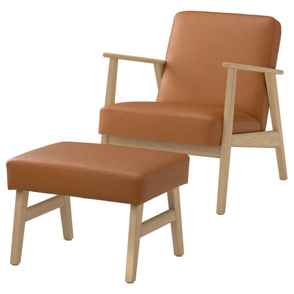 EKENÄSET Sessel und Hocker, Eiche/Grann/Bomstad goldbraun