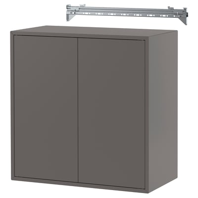 Ein grauer EKET-Schrank mit zwei Türen und einem Regal. Es hat ein modernes Design, das sich perfekt für die Aufbewahrung eignet.