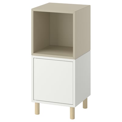 EKET Schrankkombination/Beine, weiß beige/Holz, 35x35x80 cm