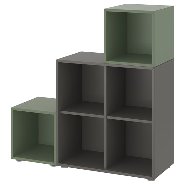 EKET Bücherregal, schwarz & grün, modular, quadratische Aufbewahrungseinheiten.