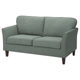Grünes EKHOLMA 2-Sitzer-Sofa. Aufrechtes Design, weiche Kissen, Holzbeine, Stoffbezug.