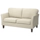 Option: EKHOLMA beiges Sofa, modern mit gerollten Armlehnen, Holzbeinen, leichtem Stoff.