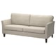 EKHOLMA beiges Sofa, Holzbeine, Plüschkissen.