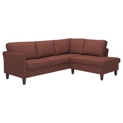 Rotes L-förmiges EKHOLMA-Sofa, modernes Design, weicher Stoff.