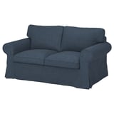Ein blaues EKTORP-Zweisitzer-Sofa mit hoher Rückenlehne, weichen Kissen und zeitlosem Design.