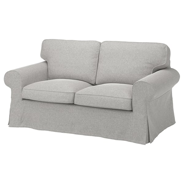 Ein EKTORP Zweisitzer-Sofa in Hellgrau mit gerollten Armlehnen und klassischem Design.