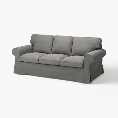 EKTORP 3-Sitzer-Sofa, grau, weiche Kissen, Lehnenlehnen gerollt, modernes klassisches Design.
