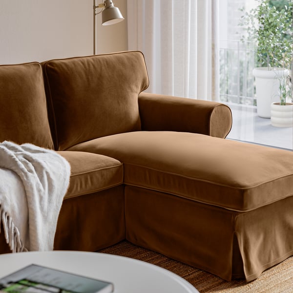 EKTORP 3er-Sofa mit Récamiere, Alhamn dunkel gelbbraun