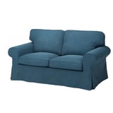 EKTORP blaue Liege, weicher Chenillebezug, rollende Armlehnen, dicke Kissen.