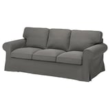 Graues EKTORP-Sofa, modernes Design mit gerollten Armlehnen, weiche Polsterung.