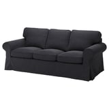 Modernes graues EKTORP-Sofa, gepolstert mit Hillared-Stoff, gerollten Armlehnen und einem kastenförmigen Design.