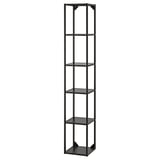 Ein schwarzes ENHET Bücherregal. Er hat fünf quadratische Regale in einem schwarzen Metallrahmen. Das Design ist modern und minimalistisch.