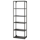 Ein schwarzes ENHET Aufbewahrungsregal mit fünf offenen Regalen. Es ist aus Stahl gefertigt, modern im Design und ideal für die Aufbewahrung in Küche oder Bad.
