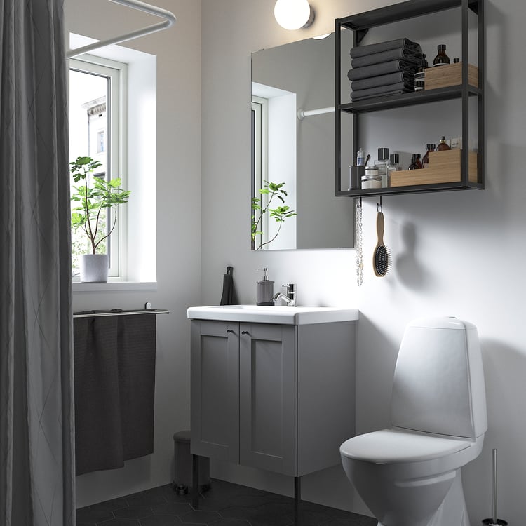ENHET / TVÄLLEN Badezimmer-Set 11-tlg. - grau Rahmen/anthrazit PILKÅN