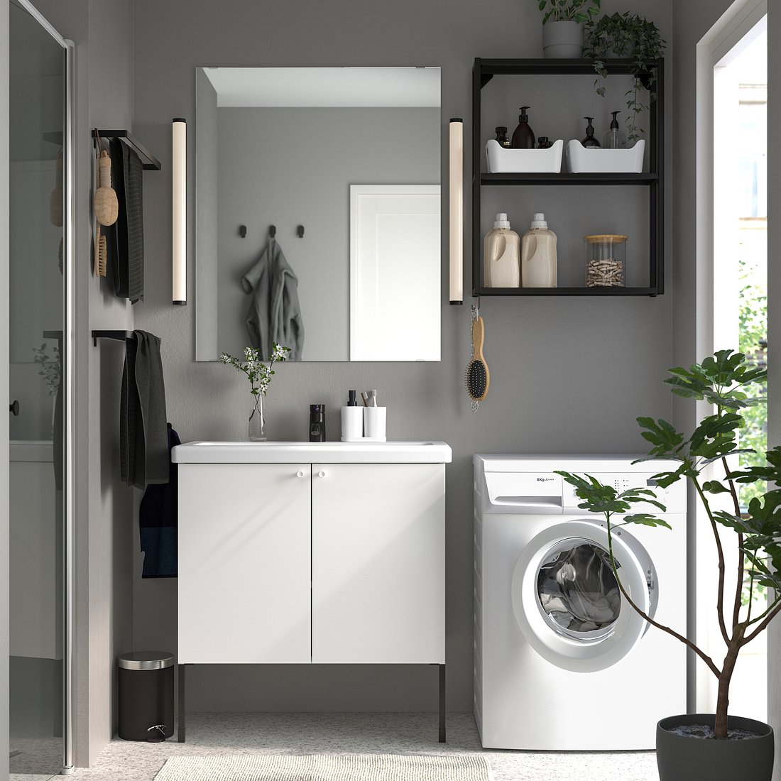 ENHET / TVÄLLEN Badezimmer-Set 11-tlg. - weiß/anthrazit SALJEN Hahn