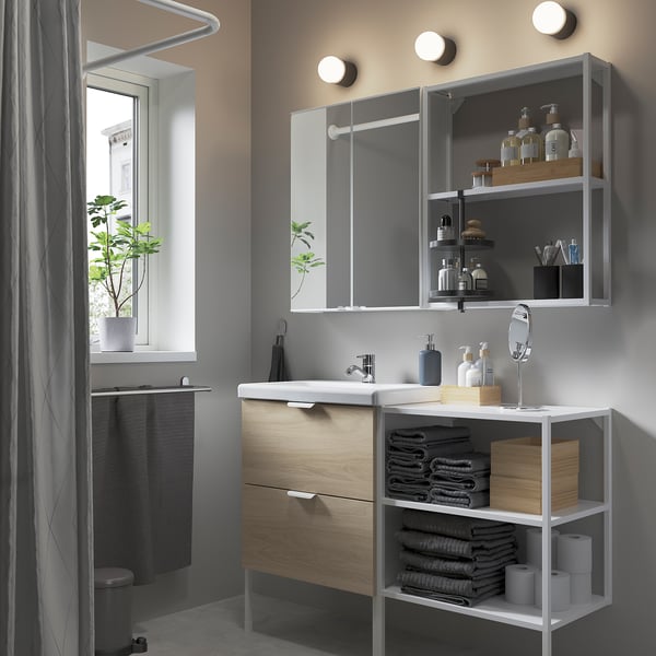 ENHET / TVÄLLEN Badezimmer-Set 15-tlg. - Eichenachbildung/weiß PILKÅN