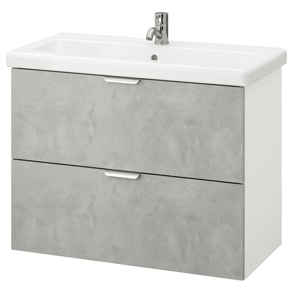 ENHET / TVÄLLEN Waschbeckenschrank/2 Schubl. - Betonmuster/weiß PILKÅN