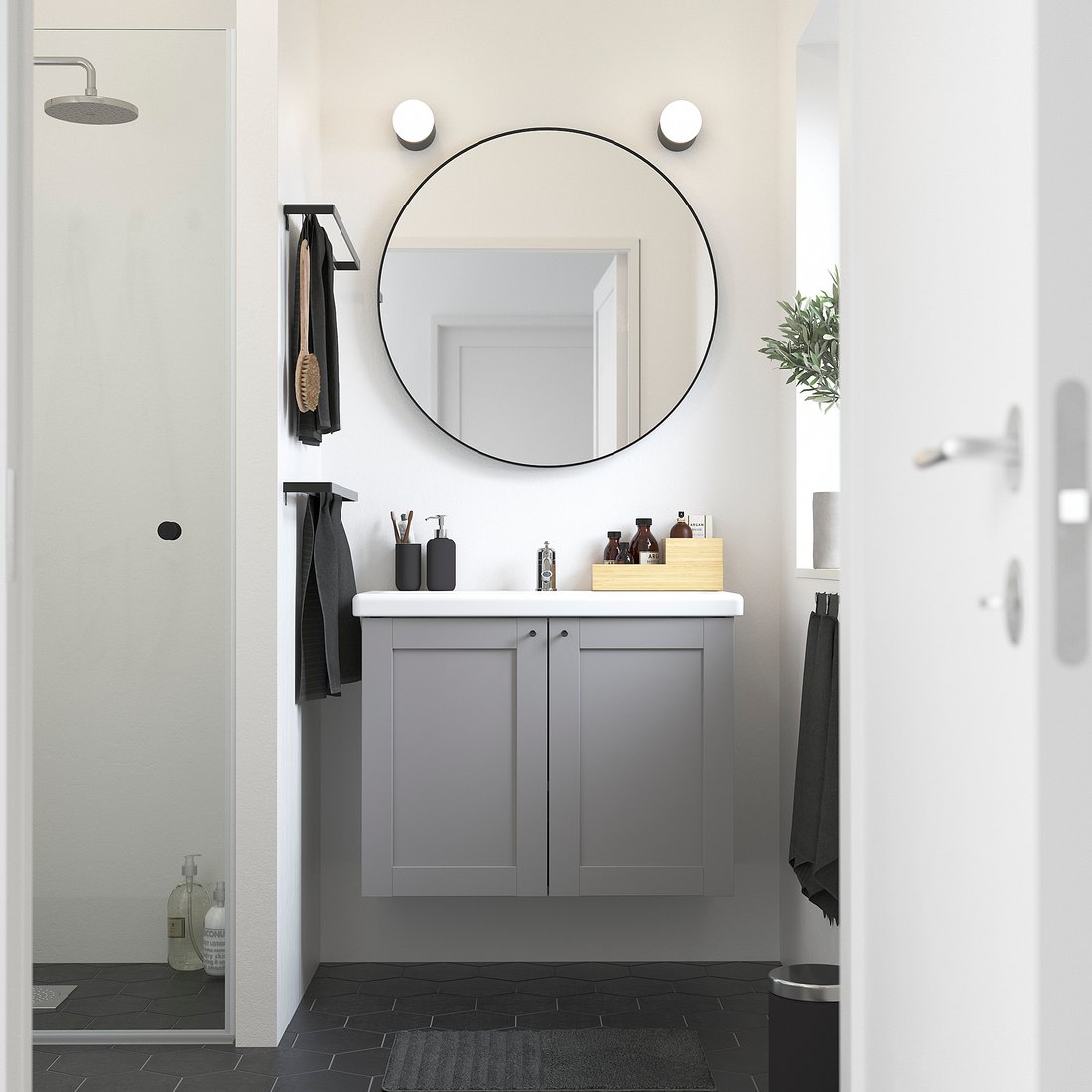 ENHET / TVÄLLEN Waschkommode, 2 Türen - grau Rahmen/grau PILKÅN