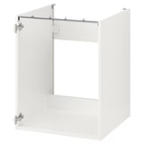 Weißer ENHET Küchenschrank mit Waschbecken. Modernes Design, Metallbeschläge, quadratische Form.