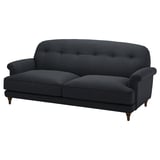 Dunkelgraues ESSEBODA-Sofa, weicher und tiefer Komfort, abgerundete Armlehnen, hohe Rückenlehne, Baumwolle und Polyester.