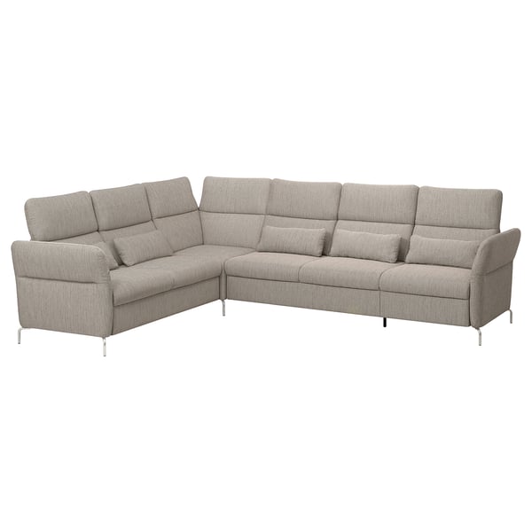 Modernes graues Sektionssofa mit verstellbaren Kopfstützen und Armlehnen, Metallbeinen, L-förmigem, gemütlichem Design.