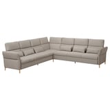 Modernes graues L-förmiges FAMMARP-Sofa mit verstellbaren Kissen und Holzbeinen.