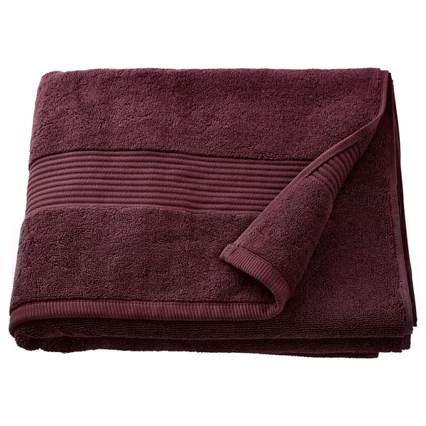 Dunkelviolettes FREDRIKSJÖN Badetuch, dick und weich, 100% Baumwolle, gefaltet, strukturierter Rand.
