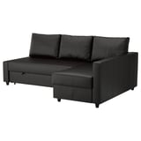 Schwarzes FRIHETEN Sektionssofa mit Chaiselongue, modernes Design, wandelbar, stilvolle Lederoptik.