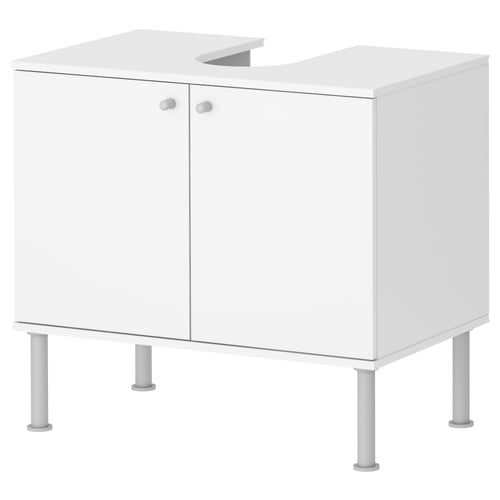 FULLEN weißer Waschtischunterschrank, 2 Türen, rechteckig, auf 4 Beinen erhöht.