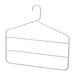 Ein grauer Kleiderbügel von GÅRDSMÄSTARE aus Metall, mit dem mehrere Hosen oder Röcke effizient aufgehängt werden können.