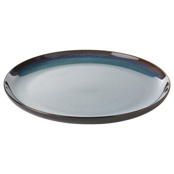 Ovale ozeanblaue Steinzeugplatte, goldener Rand, glasierte Oberfläche, klassische Form, einzigartiges Design.