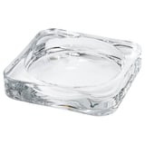 Kleine, klare quadratische Kerzenschale aus Glas, gewellte Ränder.