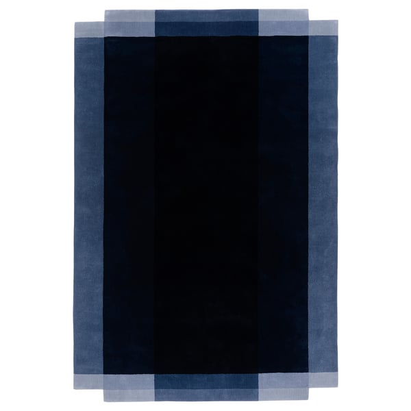 GNETGRÄS Teppich: blauer, rechteckiger, dicker Wollrock mit Baumwollseiten, abstrakte Farbtöne.