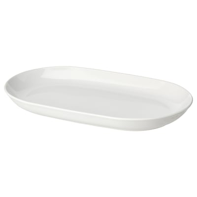 GODMIDDAG ovale weiße Platte. Minimalistisches Design. Glatte Kante. Hergestellt aus weißem Steinzeug.
