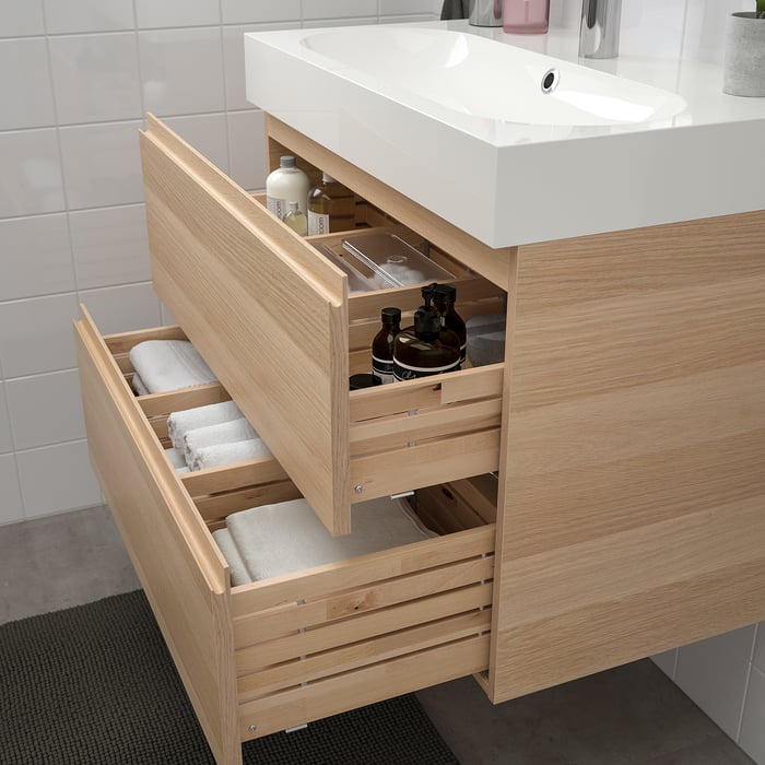 GODMORGON / BRÅVIKEN Waschbeckenschrank/2 Schubl. - Eicheneff wlas