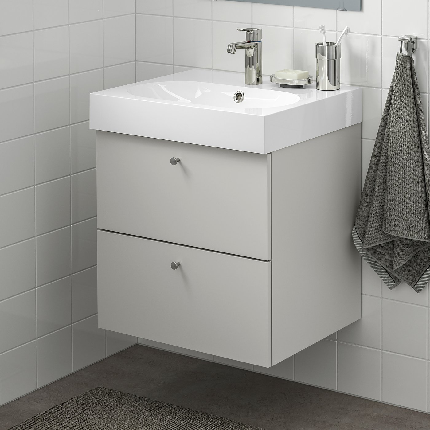 GODMORGON Waschbeckenschrank/2 Schubl., Gillburen hellgrau, 60x47x58 cm