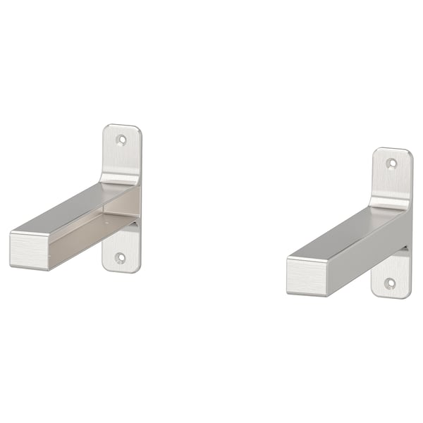 Paar Halterungen aus vernickeltem Aluminium für die Montage von Regalen mit klaren, geraden Kanten und einem modernen Design.