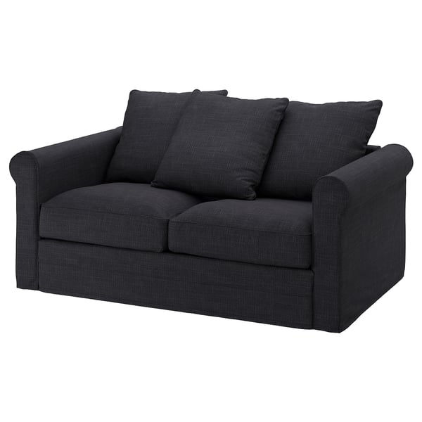 Schwarzes Polstersofa, kompaktes Design mit gerollten Armlehnen, Polyester- und Baumwollgewebe.