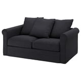 Schwarzes Polstersofa, kompaktes Design mit gerollten Armlehnen, Polyester- und Baumwollgewebe.