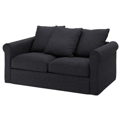 Schwarzes Polstersofa, kompaktes Design mit gerollten Armlehnen, Polyester- und Baumwollgewebe.