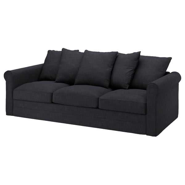 GRÖNLID: dunkelgraues 3-Sitzer-Sofa mit bequemen, abnehmbaren Kissen. Modernes Design, langlebiger, umweltfreundlicher Stoff.