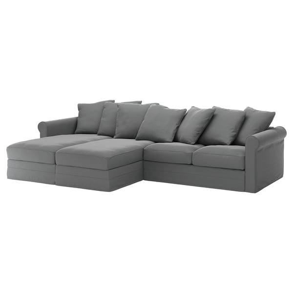 GRÖNLID Bezug 4er-Sofa, mit Récamieren/Ljungen mittelgrau