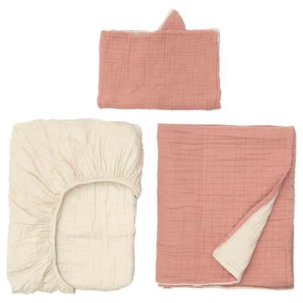 GULDVÄVARE Babybett-Set 3-tlg., blassrosa/beige, 70x140 cm
