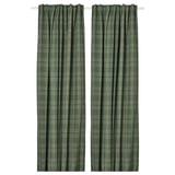 Dunkelgrüne Tartan-Vorhänge mit passender Rückseite, wollartige Struktur, effektvolle Raumverdunkelung, aufgehängt durch Stangentasche, 300 cm Länge.