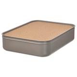 HARVMATTA Schreibtisch-Organizer aus Metall, silber mit Korkdeckel, quadratische Form, gepflegtes Design.