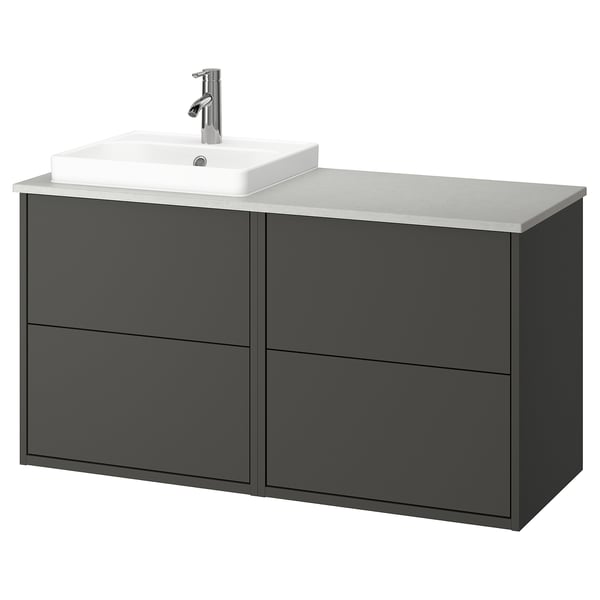 Havbaeck Waschtisch: grau, wandhängend, 2 Schubladen, weißes Waschbecken, modernes Design.