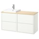 Modernes Badezimmer-Waschtisch-Set aus weißem und hellem Holz mit rechteckigem Waschbecken und silbernem Wasserhahn.